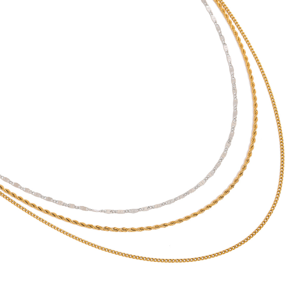 Colliers Superposés Pour Femmes, 1 Pièce, En Acier Inoxydable Étanche, Couleur Or Et Argent, Collection Modern Series Line h5Image8