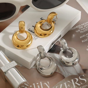 Boucles D'Oreilles Pendantes Pour Femme, Style Moderne, Annulaire, En Acier Inoxydable, Couleur Or, Étanches, Collection Daily (1 Paire). h5 Image3