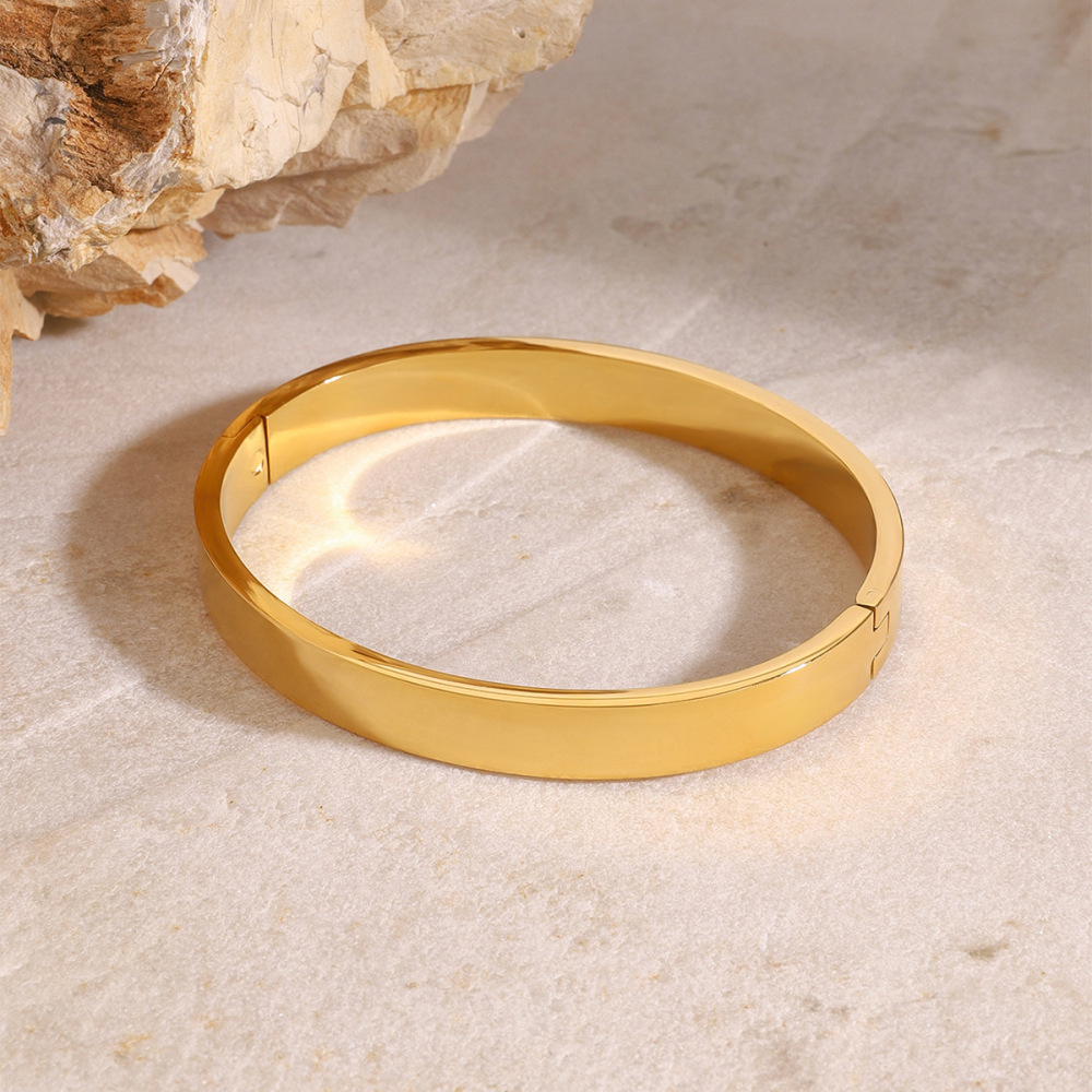 Bracelet Jonc Femme Élégant, Rond, Pentagramme, En Acier Inoxydable, Étanche, Couleur Or (1 Pièce) Image3