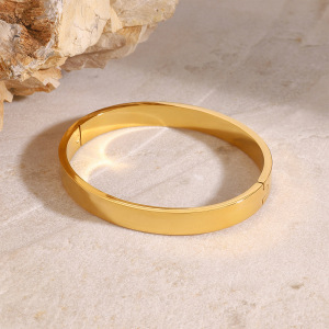 Bracelet Jonc Femme Élégant, Rond, Pentagramme, En Acier Inoxydable, Étanche, Couleur Or (1 Pièce) h5 Image3