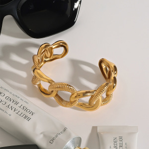 Bracelet Jonc Moderne Et Élégant Pour Femme, En Acier Inoxydable, Couleur Or, Avec Nœud Solide, Idéal Au Quotidien (1 Pièce) h5 Image4