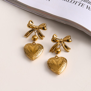 Boucles D'Oreilles Pendantes Élégantes Et Raffinées, Style Classique, En Acier Inoxydable Doré, Imperméables, À Monter Soi-Même. Modèle Nœud Papillon. Collection Classique. h5 Image2