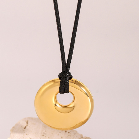 collier avec pendentif pour femme, série simple, couleur unie, en acier inoxydable plaqué or 