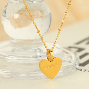 Collier Avec Pendentif En Forme De Cœur Simple En Acier Inoxydable Plaqué Or  Pour Femme, 1 Pièce h5 Image4