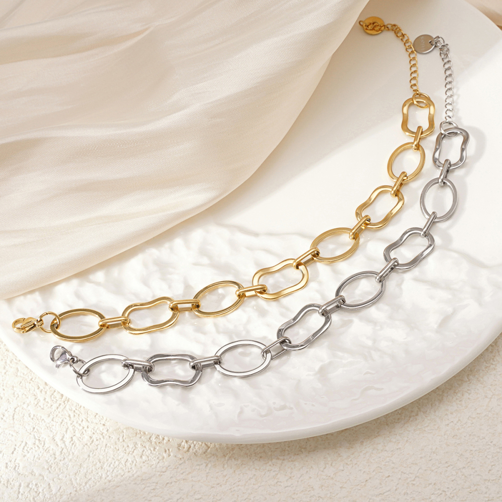 Bracelet Chaîne Géométrique En Acier Titane Couleur Or Pour Femme, Série Simple, 1 Pièce h5Image5