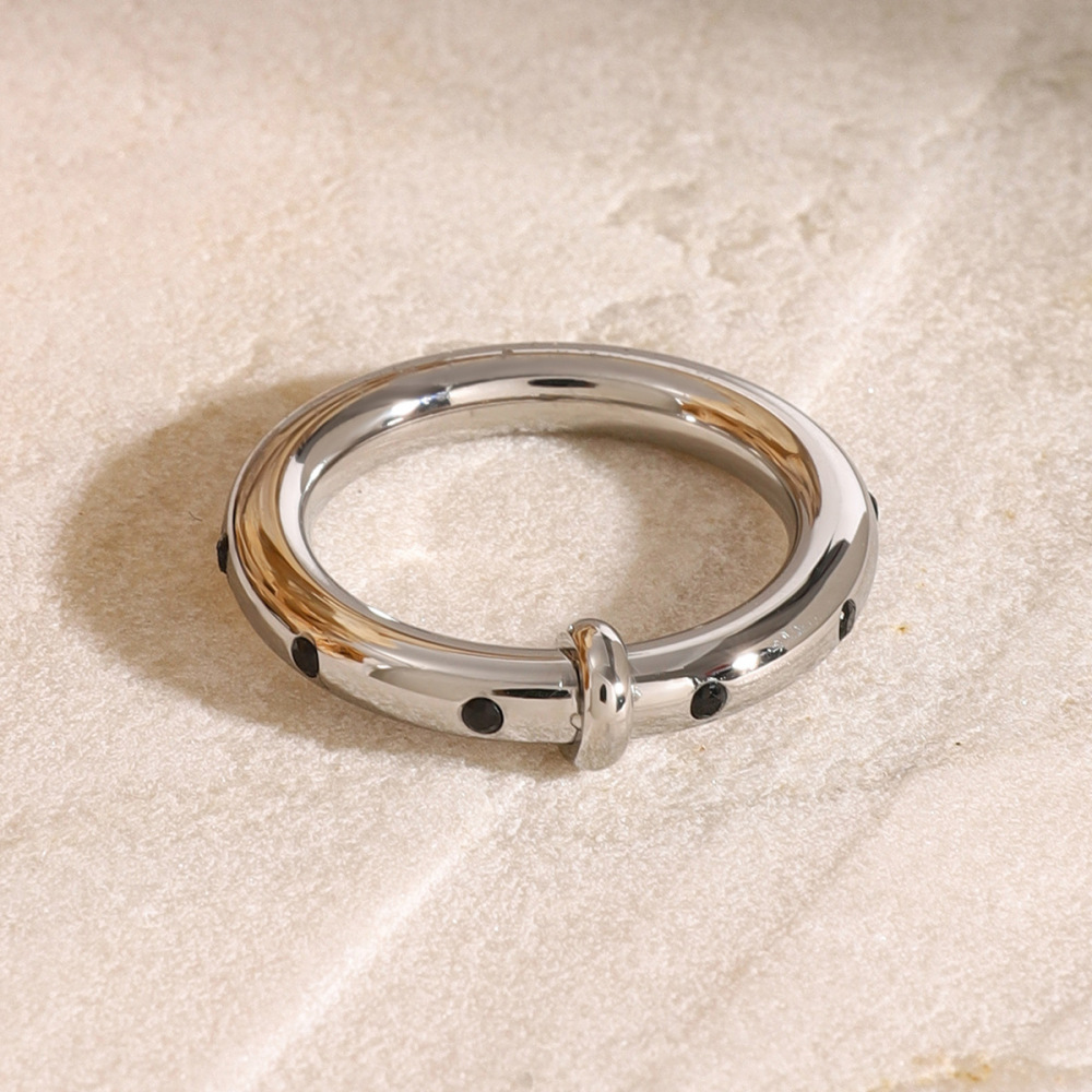 1 Paire De Bagues Simples Géométriques En Acier Inoxydable Étanches Avec Strass Pour Femme h5Image2
