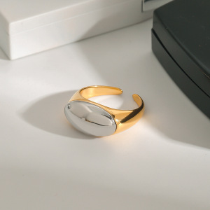 Bague Ajustable Ovale Minimaliste En Acier Inoxydable, Étanche, Couleur Or Et Argent, Pour Femme. h5 Image3