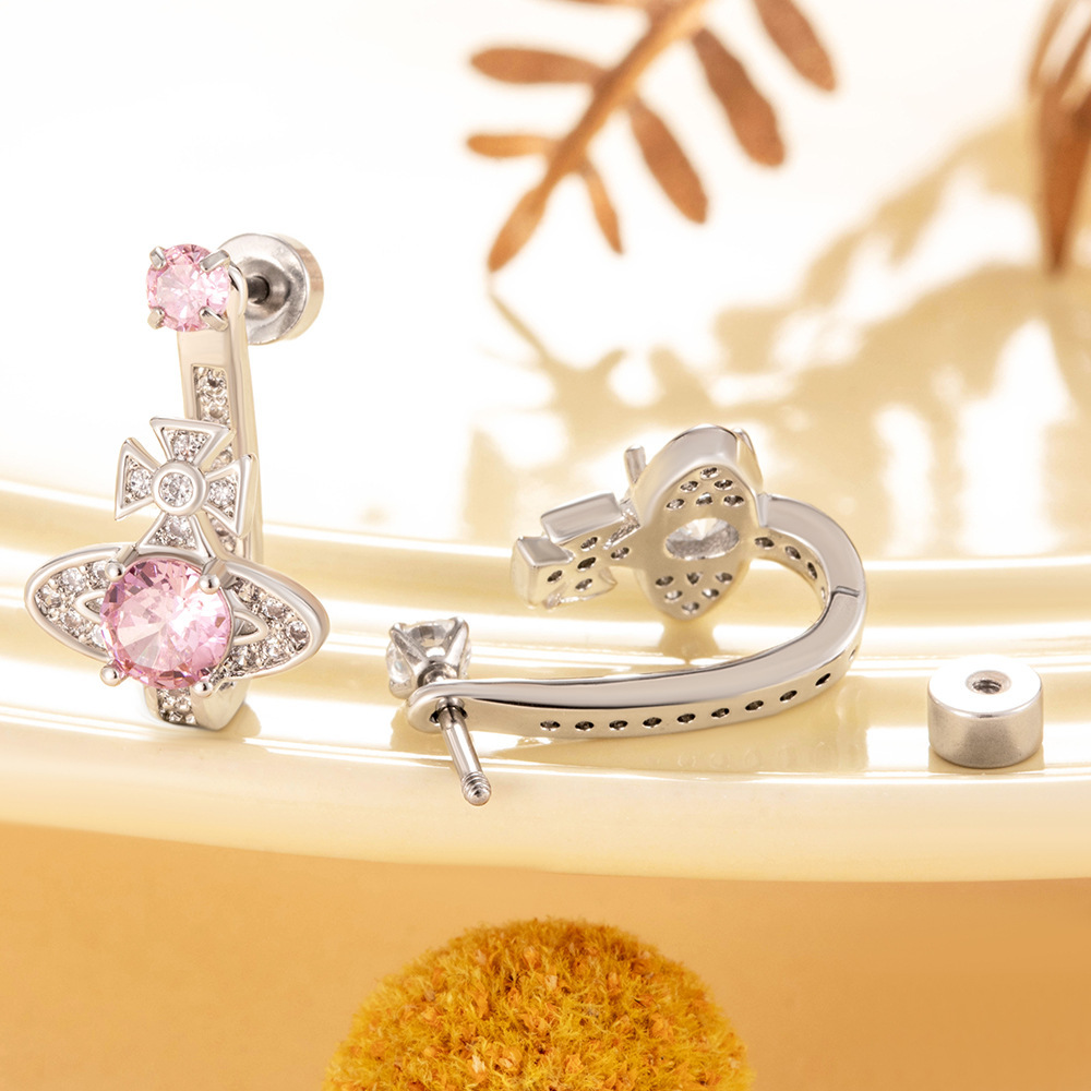 1 Pièce De Boucles D'Oreilles À Tige Géométriques Simples En Acier Titane Sans Placage Et Zircon Pour Femme Image5