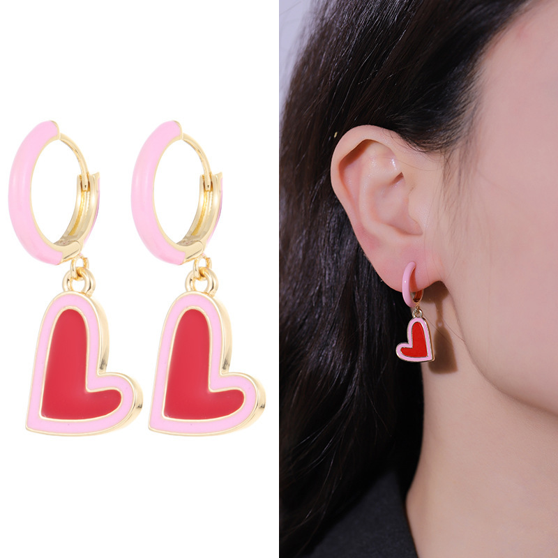 1 Paire De Boucles D'Oreilles En Alliage Pour Femme, Série Romantique, Motif Cœur Image4