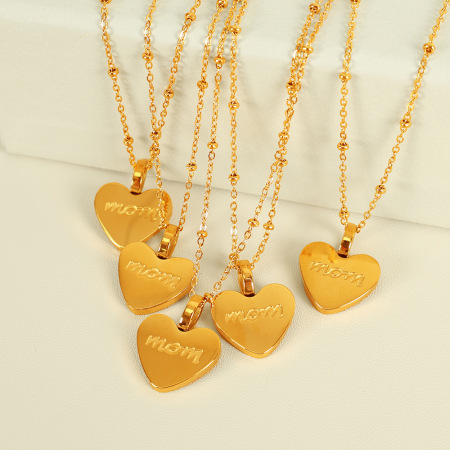 collier avec pendentif en forme de cœur simple en acier inoxydable plaqué or  pour femme, 1 pièce