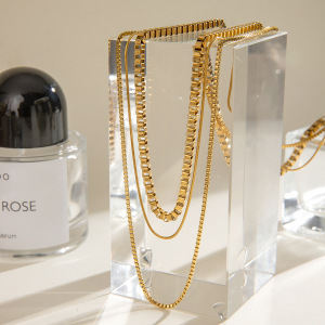 Collier Simple À Superposer En Acier Inoxydable Plaqué Or  Pour Femme, 1 Pièce h5 Image3