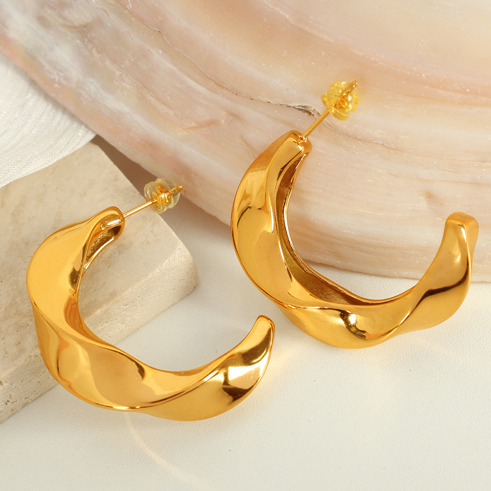 1 Paire De Boucles D'Oreilles Puces Classiques Géométriques Simples En Acier Inoxydable Plaqué Or Pour Femme Image3