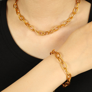 Collier Chaîne Pour Femme, Série Simple, Classique, Couleur Unie, Acier Titane, Couleur Or h5 Image5