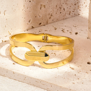 Bracelet Jonc Classique Patchwork En Acier Inoxydable, Couleur Or, 1 Pièce, Collection Radiant h5 Image4