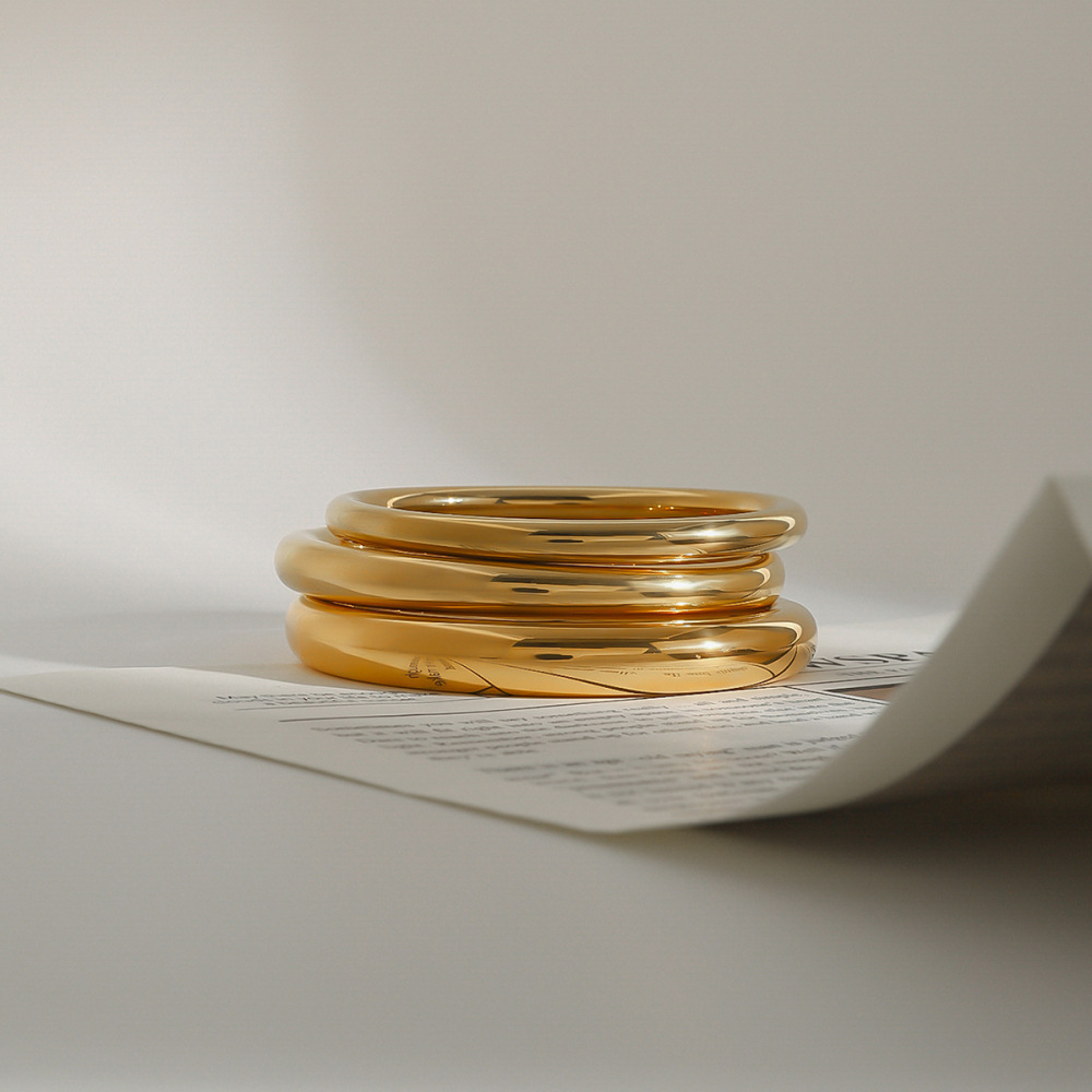 Bracelet Jonc Annulaire En Acier Inoxydable Étanche Couleur Or, Collection Classique, Modèle Streamline, Pour Femme (1 Pièce) Image3