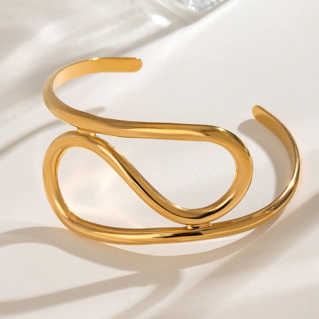 bracelet simple annulaire en acier inoxydable plaqué or  pour femme, 1 pièce