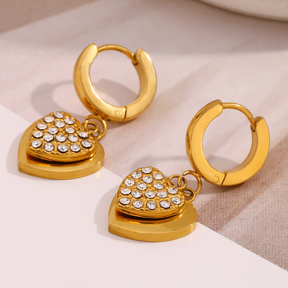 Boucles D'Oreilles Pendantes Rétro En Acier Inoxydable Doré, Imperméables, En Forme De Cœur Image3