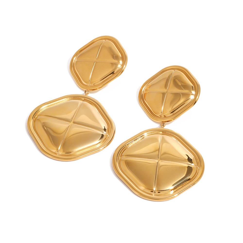 1 Paire De Boucles D'Oreilles Pendantes Géométriques Rétro En Acier Inoxydable Plaqué Or Pour Femme Image5