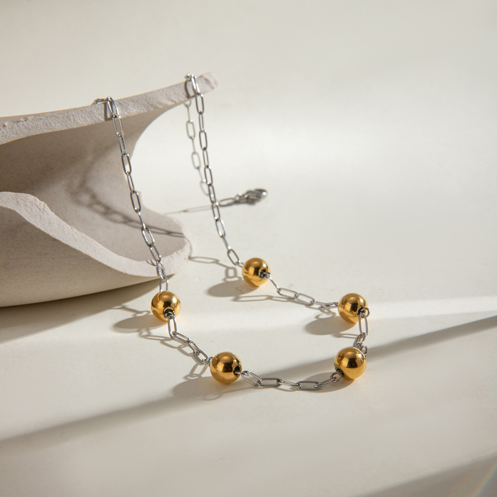 Collier Chaîne Géométrique Décontracté En Acier Inoxydable Plaqué Or  Pour Femme, Série Simple, 1 Pièce Image3