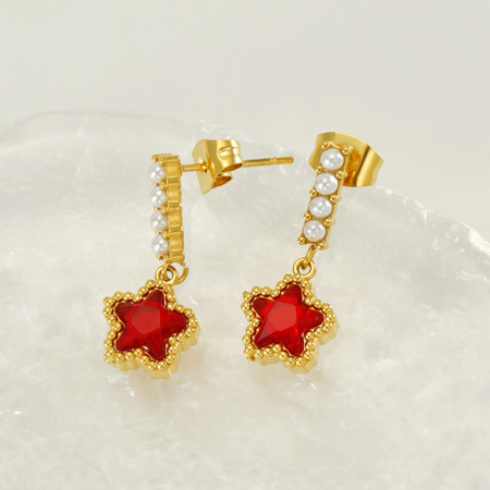 1 paire de boucles d'oreilles en perles d'acier inoxydable de style transfrontalier pour femmes, boucles d'oreilles en étoile en zircon assorties, boucles d'oreilles pour femmes, boucles d'oreilles pendantes 2