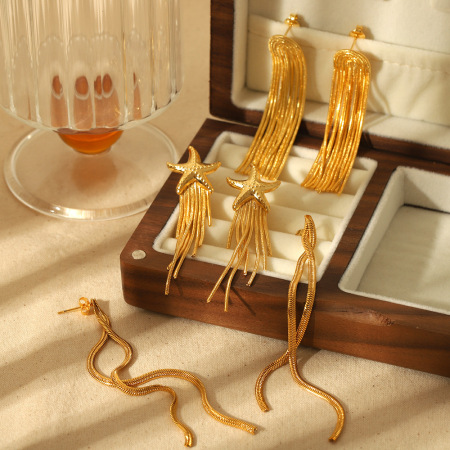 Boucles d'oreilles pendantes pour femme, modèle simple et haut de gamme, à pompons, en acier inoxydable plaqué or.