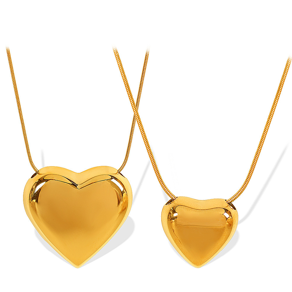 Collier Avec Pendentif En Forme De Cœur Simple En Acier Inoxydable Plaqué Or  Pour Femme, 1 Pièce Image6