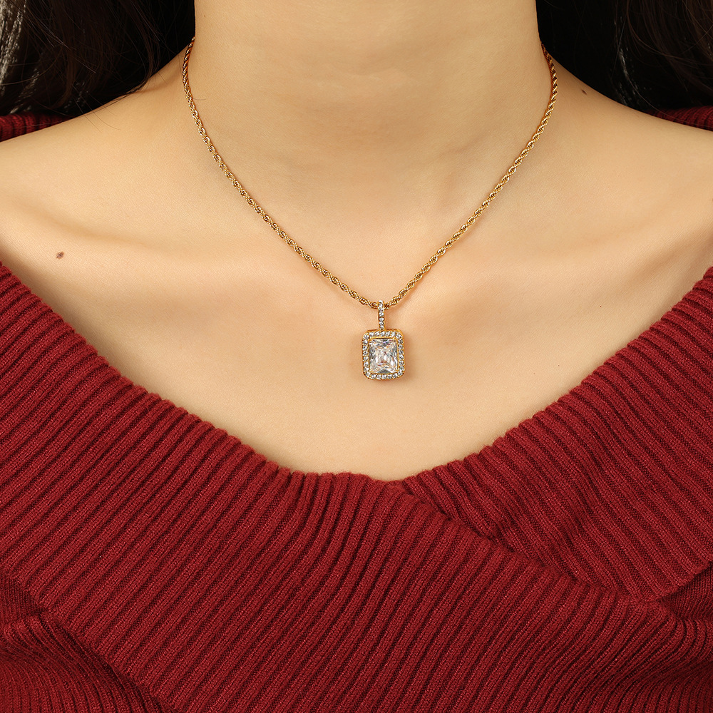 Collier Avec Pendentif Géométrique En Acier Titane Doré Pour Femme, Série Luxueuse, 1 Pièce Image5