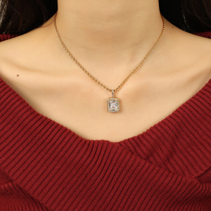 Collier Avec Pendentif Géométrique En Acier Titane Doré Pour Femme, Série Luxueuse, 1 Pièce h5 Image5