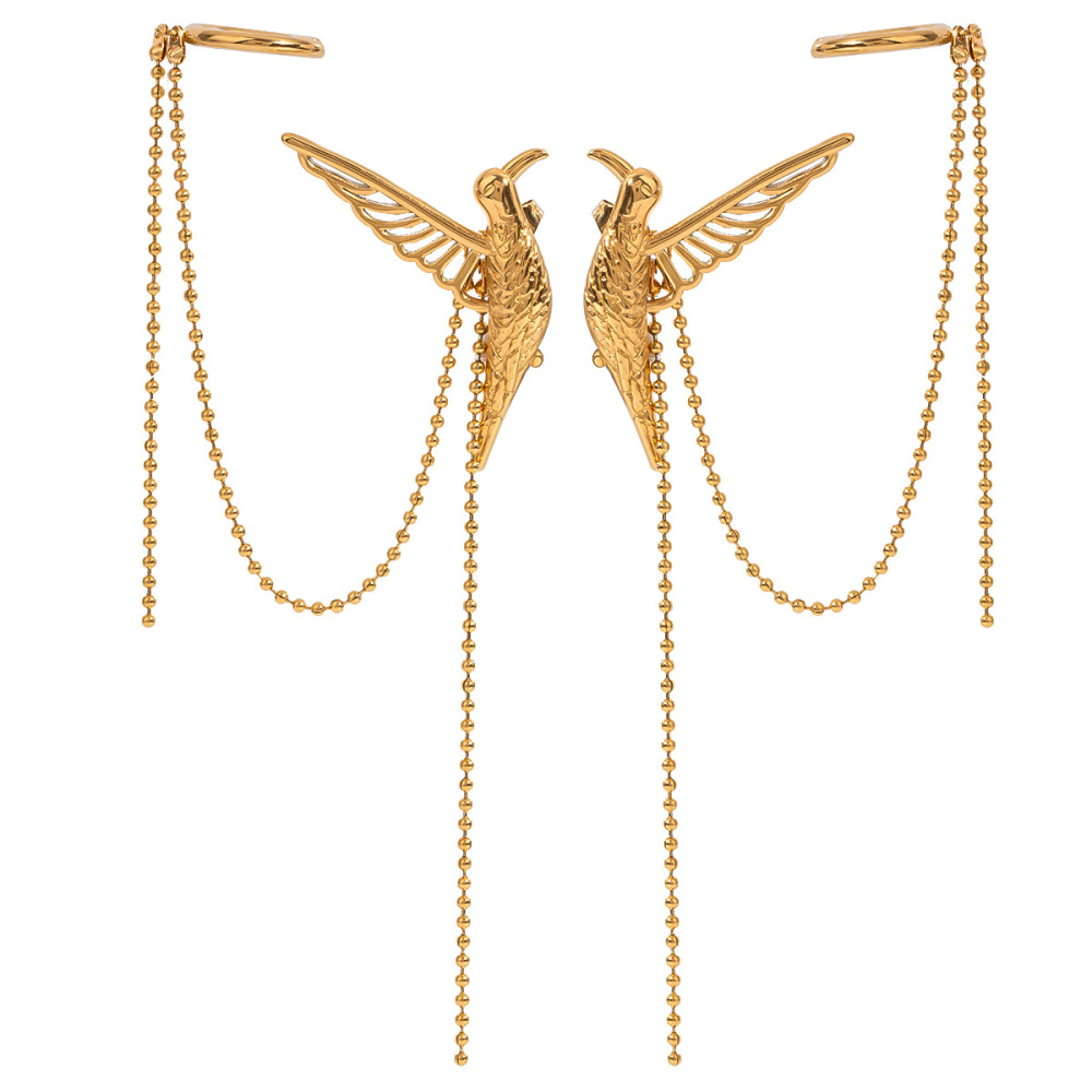 1 Paire De Boucles D'Oreilles À Clip Pour Femme En Acier Inoxydable Plaqué Or , Motif Animal Rétro, Série Simple Image6