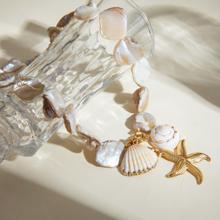 collier de s internet européennes et américaines ins, nouveau collier de mode en acier inoxydable or , chaîne entière, collier pendentif en perles d'étoile de mer 2