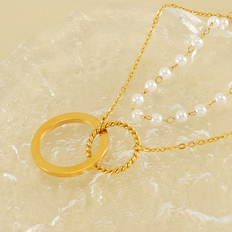1 Paire De Colliers De Perles À Double Chaîne Superposés De Mode Française Transfrontalière, Bijoux De Luxe Légers En Acier Inoxydable, Collier En Acier Titane Assorti Pour Femmes h5Image5