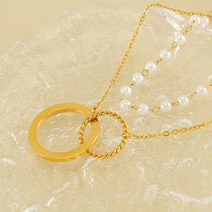 1 Paire De Colliers De Perles À Double Chaîne Superposés De Mode Française Transfrontalière, Bijoux De Luxe Légers En Acier Inoxydable, Collier En Acier Titane Assorti Pour Femmes h5 Image5