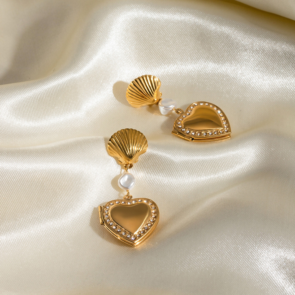 Boucles D'Oreilles Pendantes Pour Femme, Style Rétro Coquillage, En Acier Inoxydable Doré, Imperméables, À Personnaliser (1 Paire). Image4