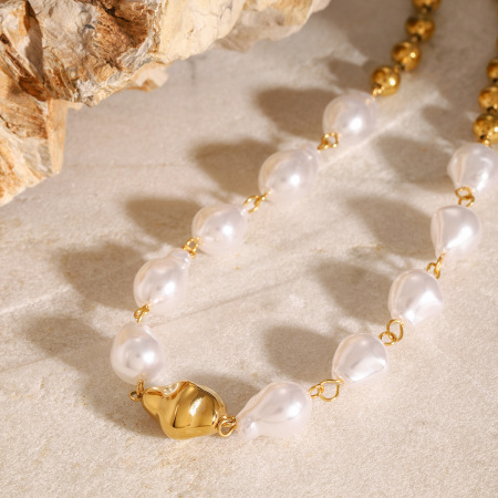 collier de perles artificielles pour femmes, série luxueuse, ligne , en acier inoxydable plaqué or  2