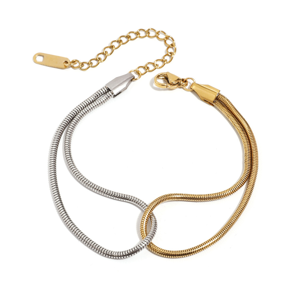 Bracelet Chaîne Rond En Acier Inoxydable Plaqué Or  Pour Femme, Série Simple, 1 Pièce Image6