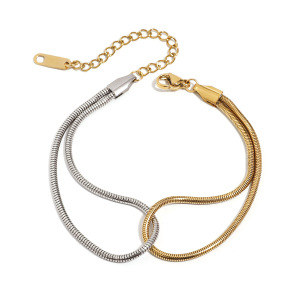Bracelet Chaîne Rond En Acier Inoxydable Plaqué Or  Pour Femme, Série Simple, 1 Pièce h5 Image6