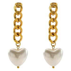 1 Paire De Boucles D'Oreilles Pendantes Pour Femme, Série Simple, En Acier Titane Plaqué Or , Avec Perles h5 Image6