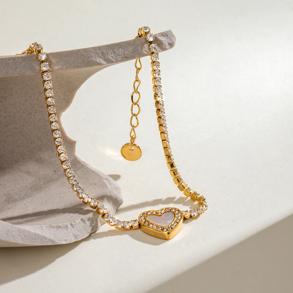 Bracelet À Breloques Pour Femme En Acier Inoxydable Plaqué Or  Avec Strass, Série Simple Sweet Heart Image5