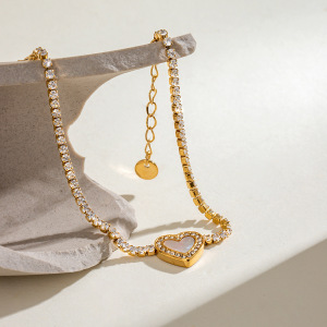 Bracelet À Breloques Pour Femme En Acier Inoxydable Plaqué Or  Avec Strass, Série Simple Sweet Heart h5 Image5