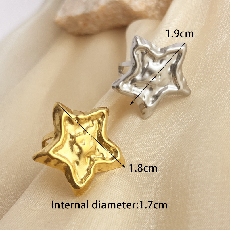 Bague Ajustable Rétro Étoile Pour Femme, En Acier Inoxydable Étanche Couleur Or (1 Pièce). Image6