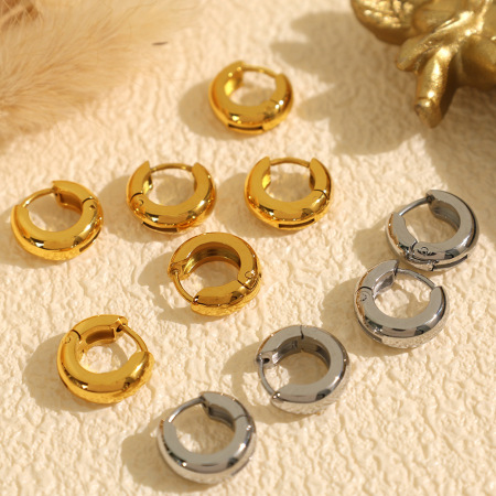 1 paire de boucles d'oreilles créoles classiques en acier inoxydable plaqué or  pour femme, série simple