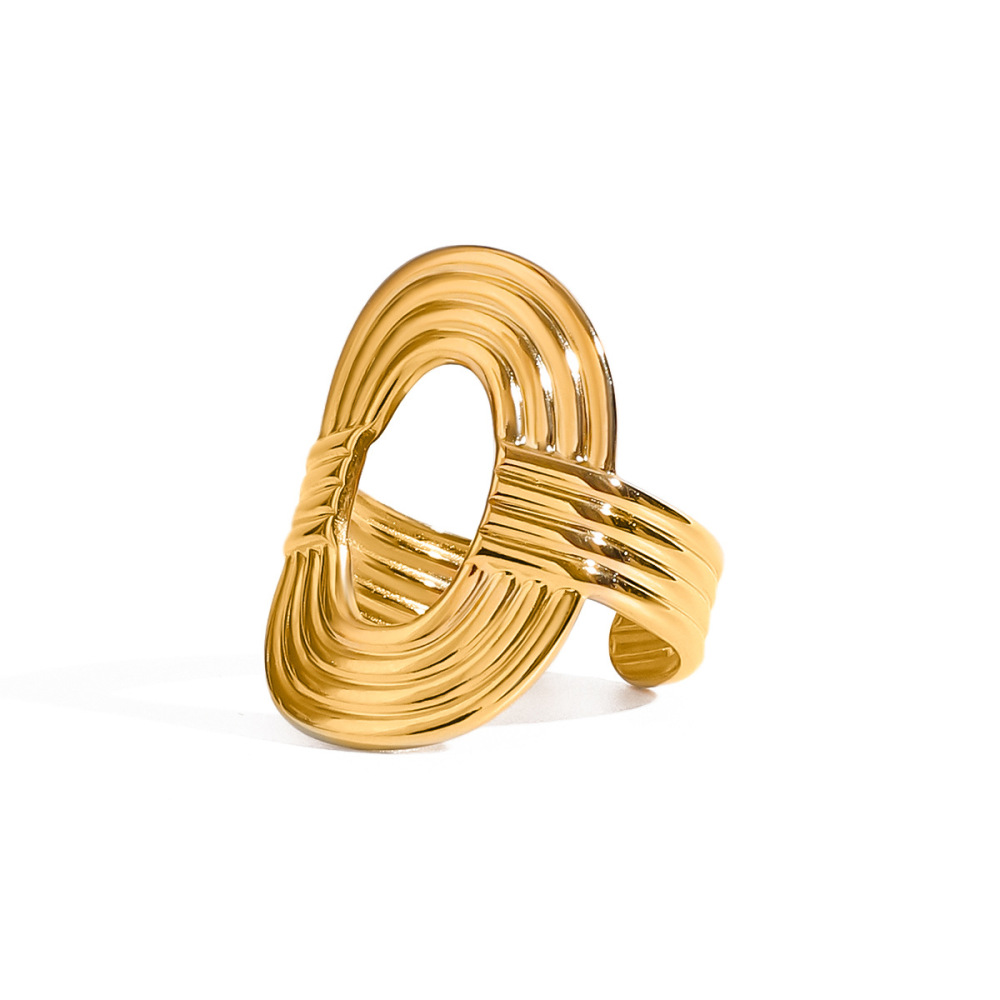 Bague Ajustable Pour Femme, Style Ovale, Élégante, En Acier Inoxydable, Couleur Or, Étanche, Collection Classique (1 Pièce). Image9