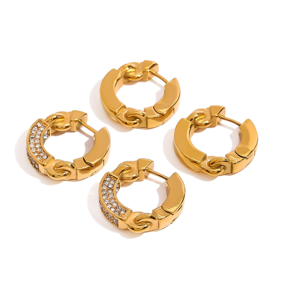 1 Paire De Boucles D'Oreilles Créoles Élégantes En Acier Inoxydable Plaqué Or  Avec Strass Pour Femme, Série Simple Image10