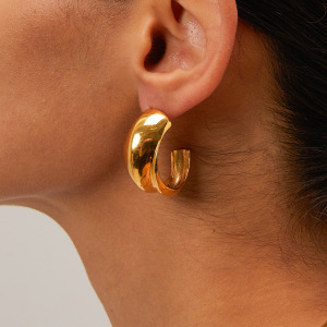   Boucles D'Oreilles Style Croisé En Acier Inoxydable Doré Et Argenté, Pendentif En Forme De C Assorti, Boucles D'Oreilles À Assortir  h5 Image3