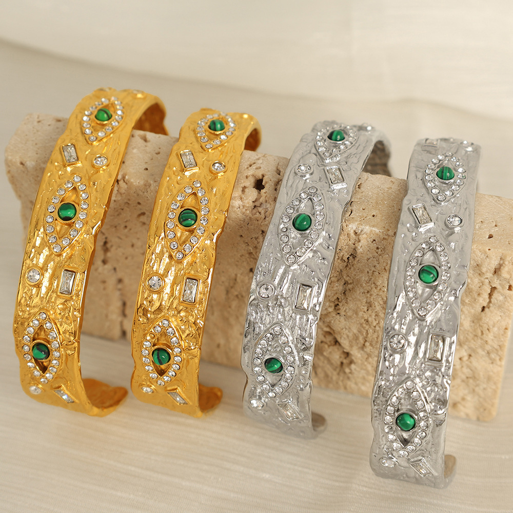Bracelet Pour Femme En Acier Inoxydable Plaqué Or Avec Zircons, Série Classique, Œil Rétro h5Image3