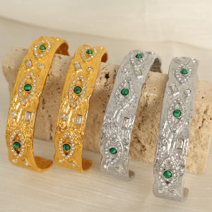 Bracelet Pour Femme En Acier Inoxydable Plaqué Or Avec Zircons, Série Classique, Œil Rétro h5 Image3