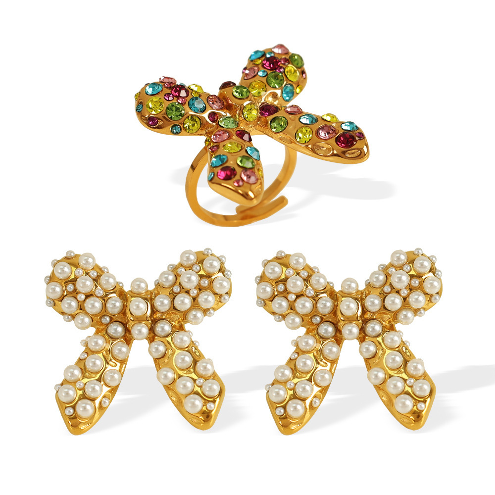 1 Paire De Boucles D'Oreilles À Tige Rétro En Acier Inoxydable Plaqué Or Avec Strass Pour Femme Image7