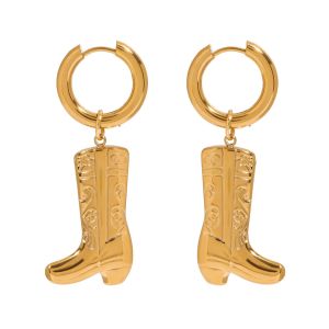 1 Paire De Bottes Élégantes Et Chics, Couleur Unie, En Acier Inoxydable Imperméable, Couleur Or, Boucles D'Oreilles Pendantes Pour Femmes h5 Image9