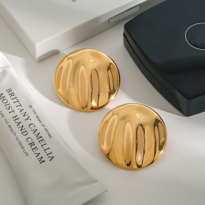 Boucles D'Oreilles Puces Pour Femme, Motif Vague D'Eau, En Acier Inoxydable Étanche, Couleur Or (1 Paire), Collection Minimaliste h5 Image9