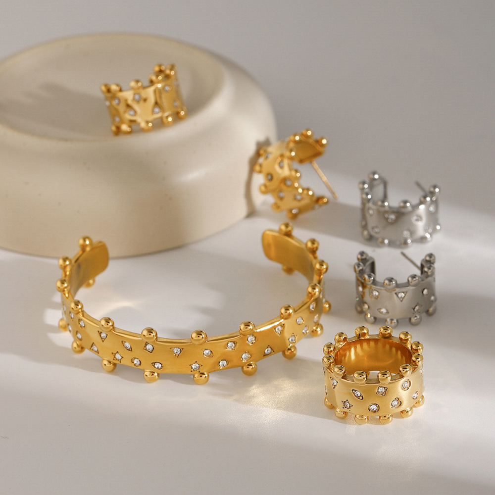 Bracelet Jonc Femme Rond En Acier Inoxydable Doré, Style Rétro Pentagramme, 1 Pièce, Collection Exquisite Image5